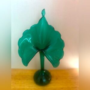 Vintage Green Art Glass Lily Sculpture Hand Blown Floral Decor